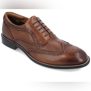 Thomas & Vine Men's Brown Leather Wingtip Oxford Dress Shoes Size 14